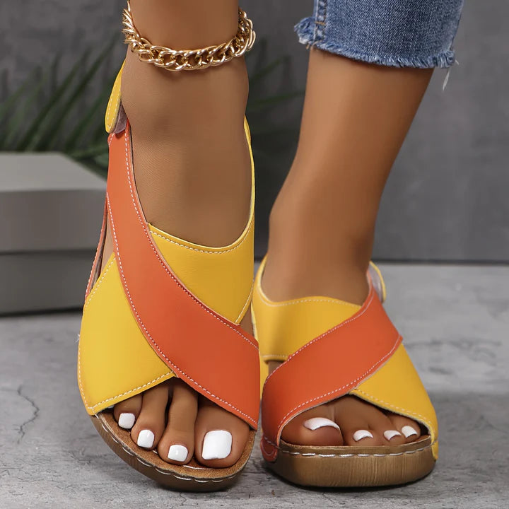 Bea - Casual Women's Comfort Sandals with Colour Block Cross Strap and Wedge Sole