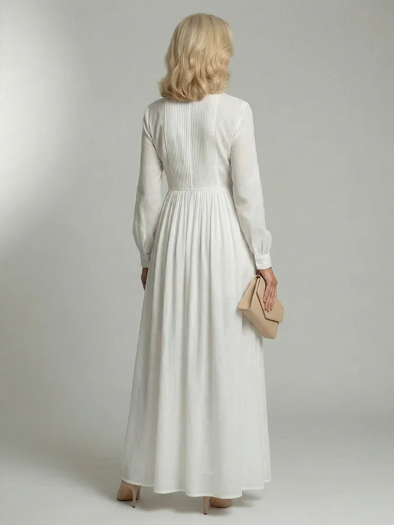 Chloe - Elegant Women's Wedding Guest Maxi Dress with Collar and Pleated Bodice