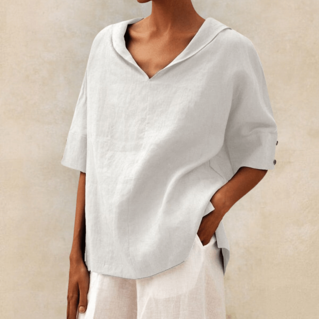 Daisy - Casual Women's Linen Top with V-Neck Collar and Oversized Fit