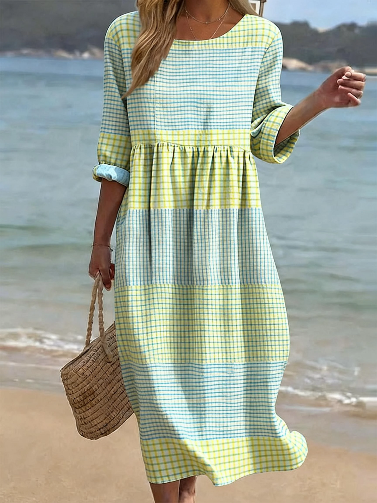 Daisy - Vintage Women's Maxi Summer Dress with Tiered Skirt and Rolled Sleeves