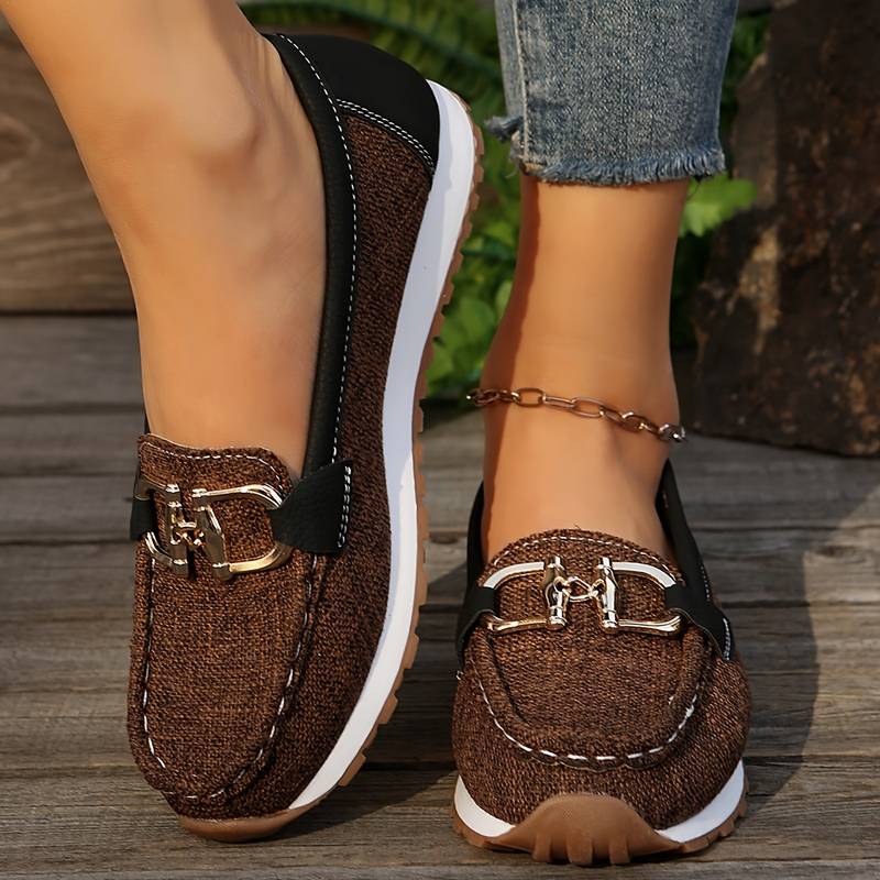 Daphne - Preppy Women's Comfort Loafers with Buckle Detail and Contrast Trim