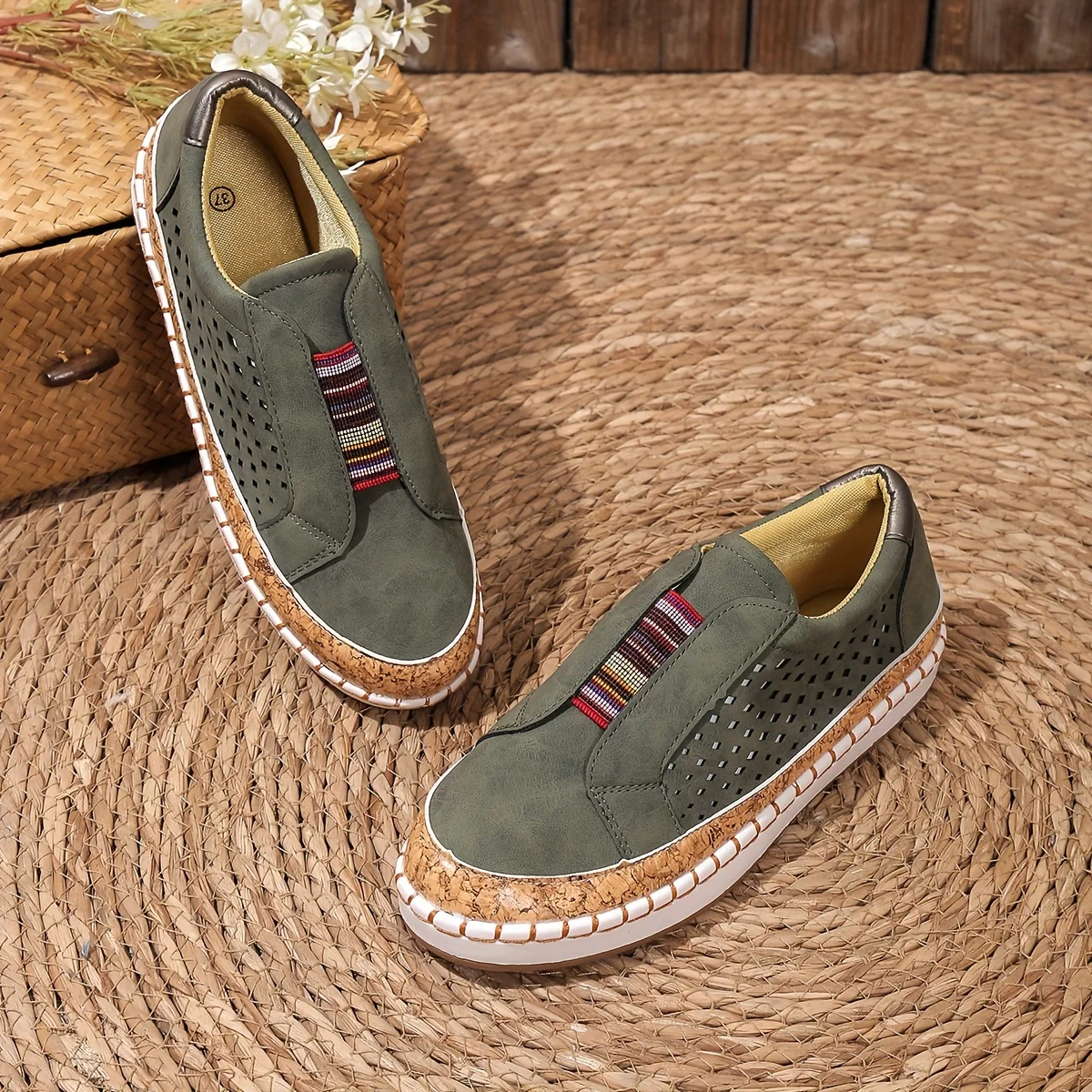 Emily - Casual Women's Orthopedic Slip On Shoes with Perforated Upper and Two-Tone Sole