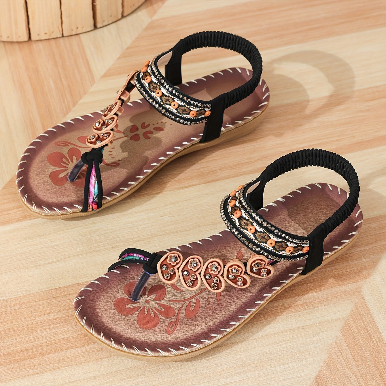 Freya - Boho Women's Orthopedic Sandals with Toe Ring and Beaded Strap