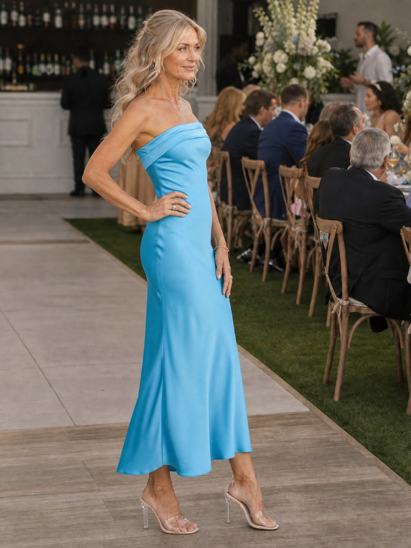 Isla - Formal Women's Wedding Guest Dress with Strapless Neckline and Sleek Fit