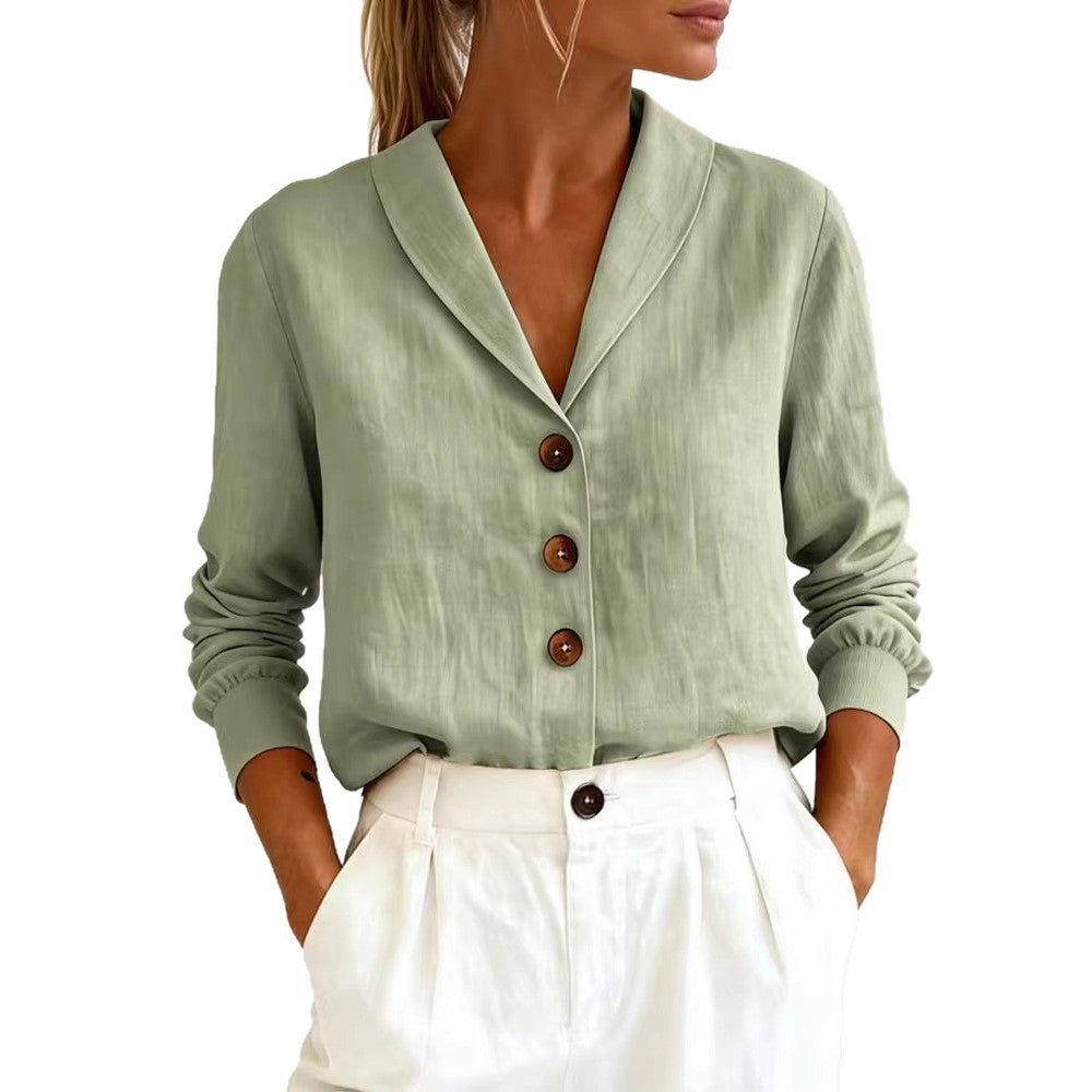 Isla - Smart Women's Linen Blouse with Notch Collar and Button Front