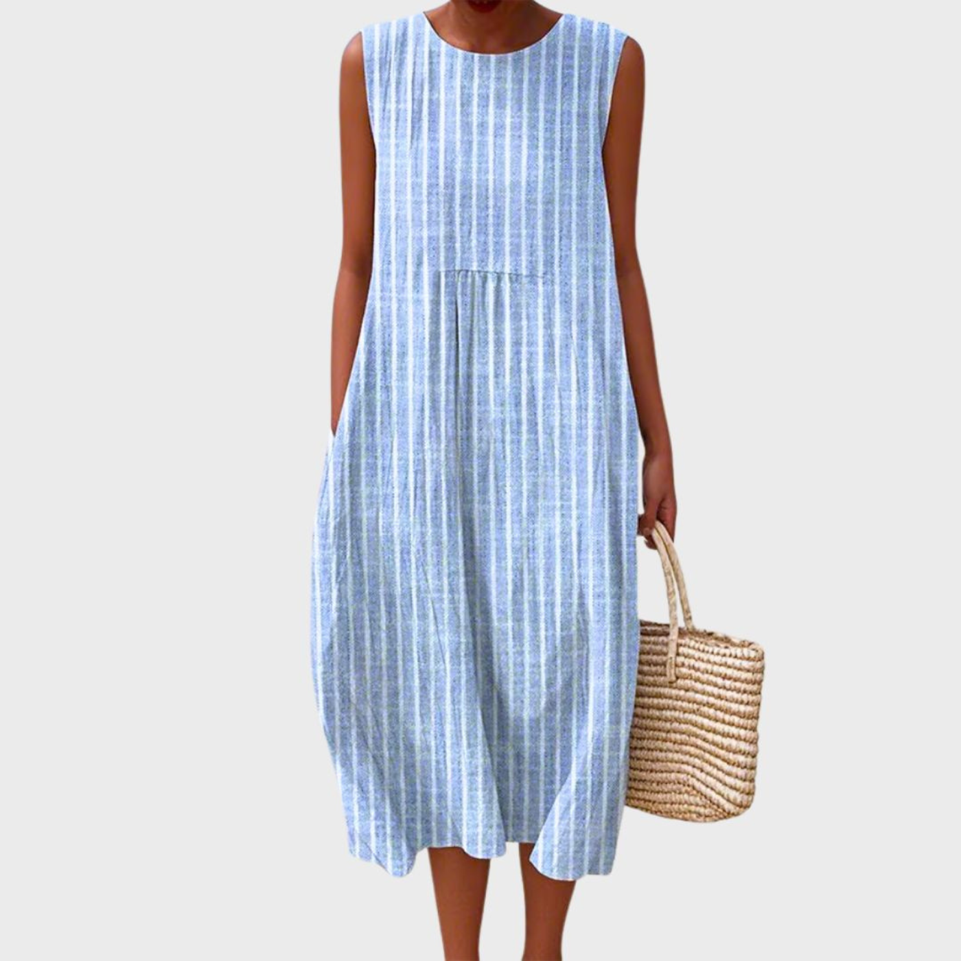 Lily - Casual Women's Linen Dress with Round Neck and Side Pockets