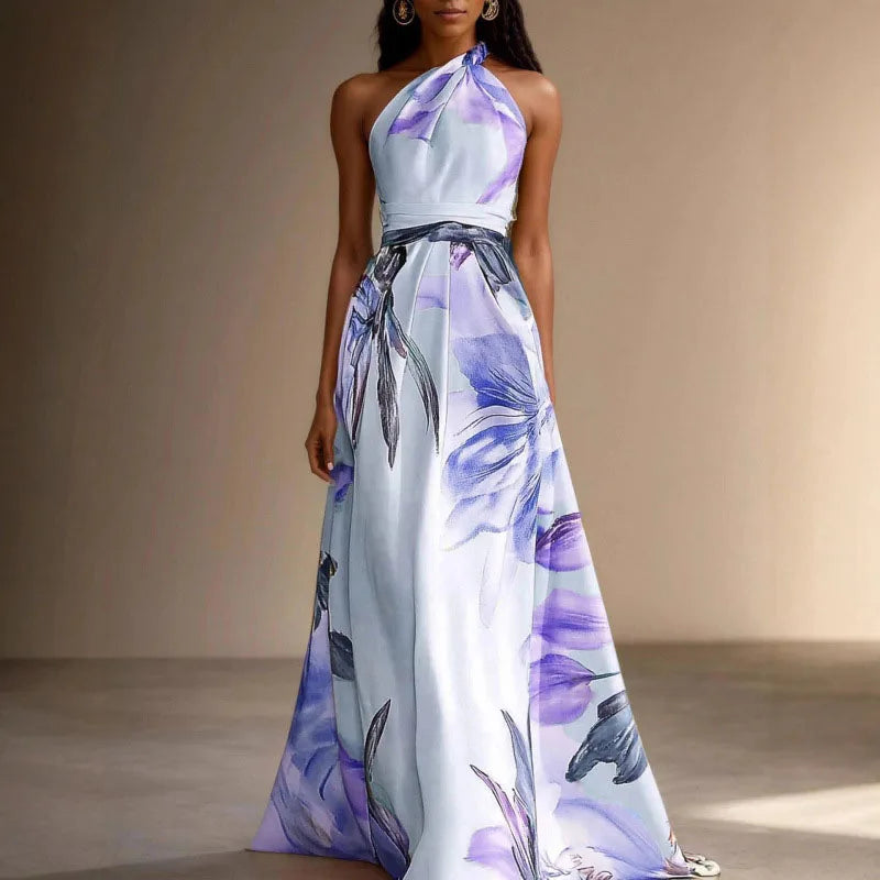 Lily - Elegant Women's Wedding Guest Maxi Dress with Halter Neck and Floral Print