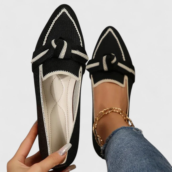 Martha - Preppy Women's Comfort Loafers with Pointed Toe and Knot Bow Detail