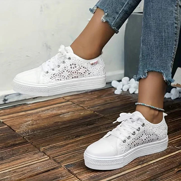 Nadia - Casual Women's Comfort Trainers with Floral Cut-Out Upper and Flatform Sole