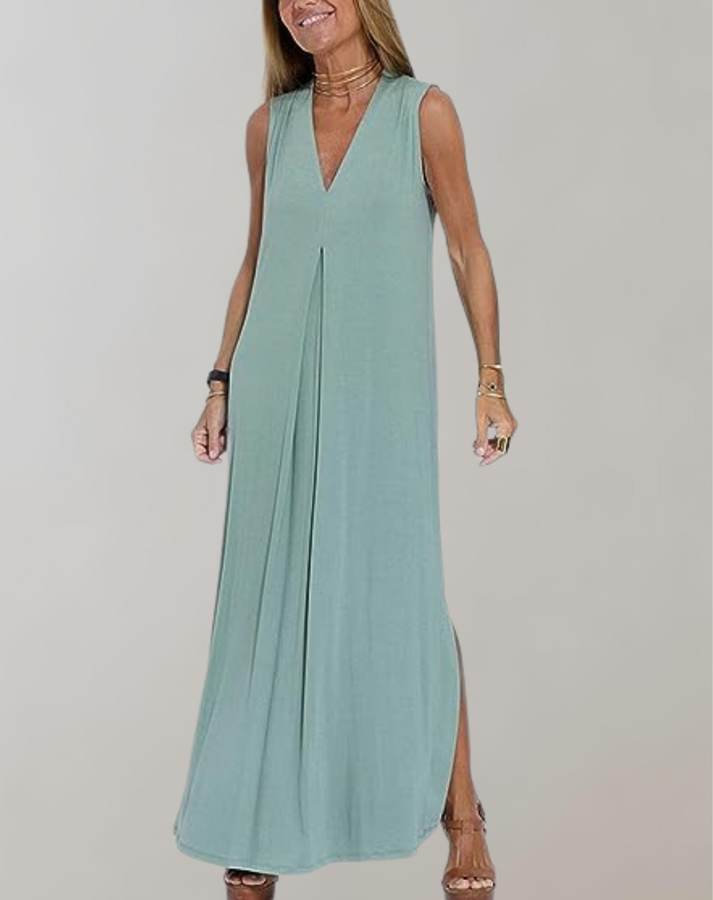 Phoebe - Elegant Women's Maxi Dress with V-Neckline and Sleeveless Design