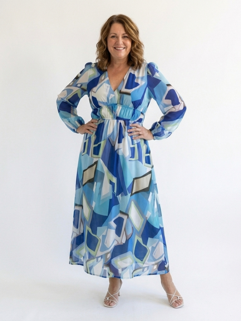 Poppy - Vintage Women's Maxi Dress with Wrap Front and Long Sleeves
