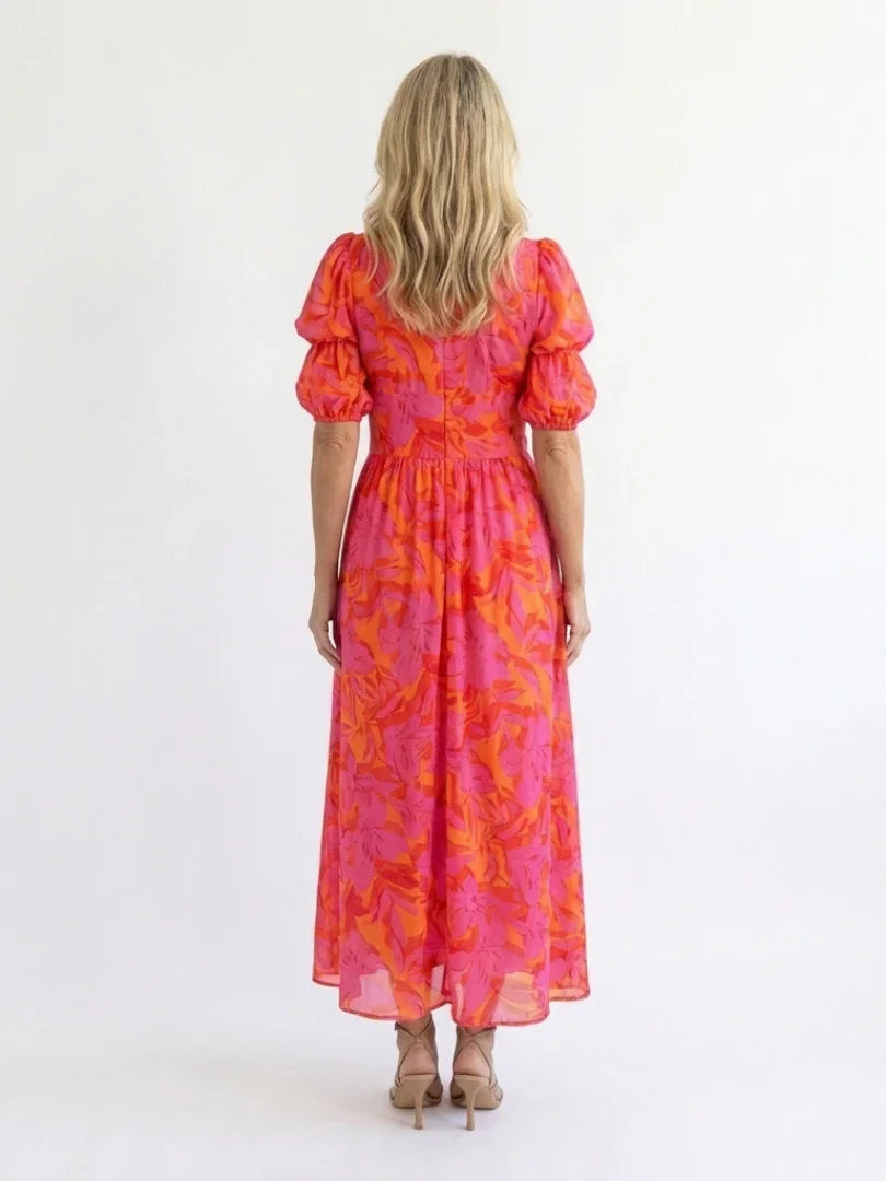 Rosie - Boho Women's Summer Maxi Dress with V-Neck and Puff Sleeves