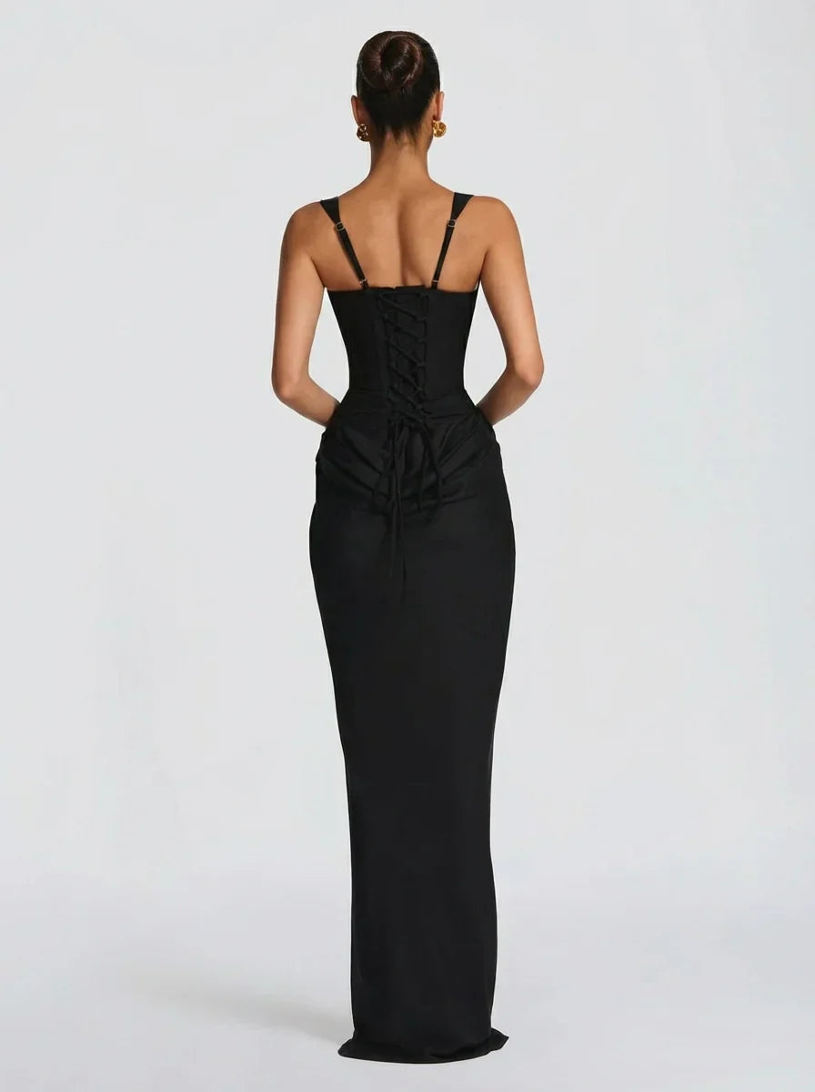 Seraphina - Formal Women's Maxi Dress with Square Neckline and Draped Waist