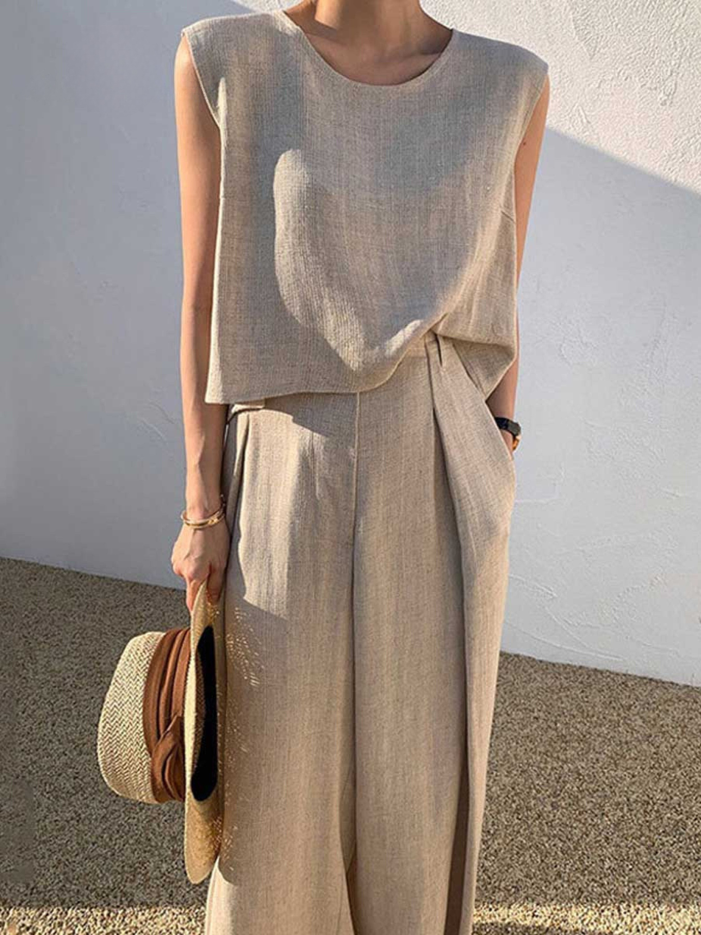 Sophie - Smart Women's Linen Two Piece Set with Wide Leg Trousers