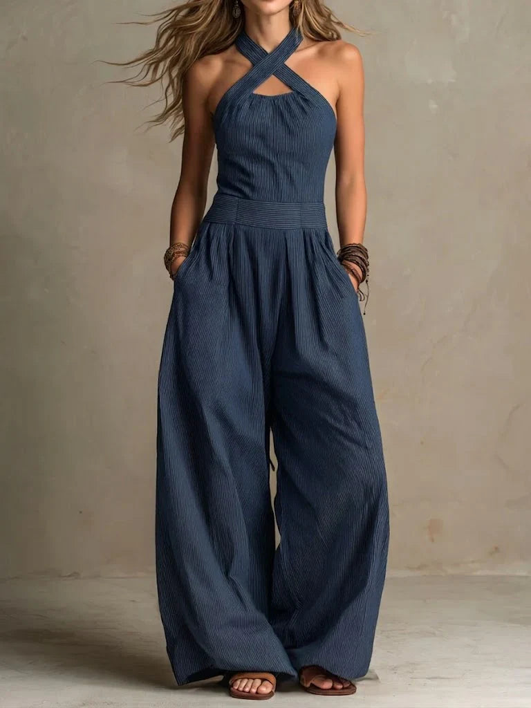 Zara - Formal Women's Linen Jumpsuit with Halter Neck and Wide Legs