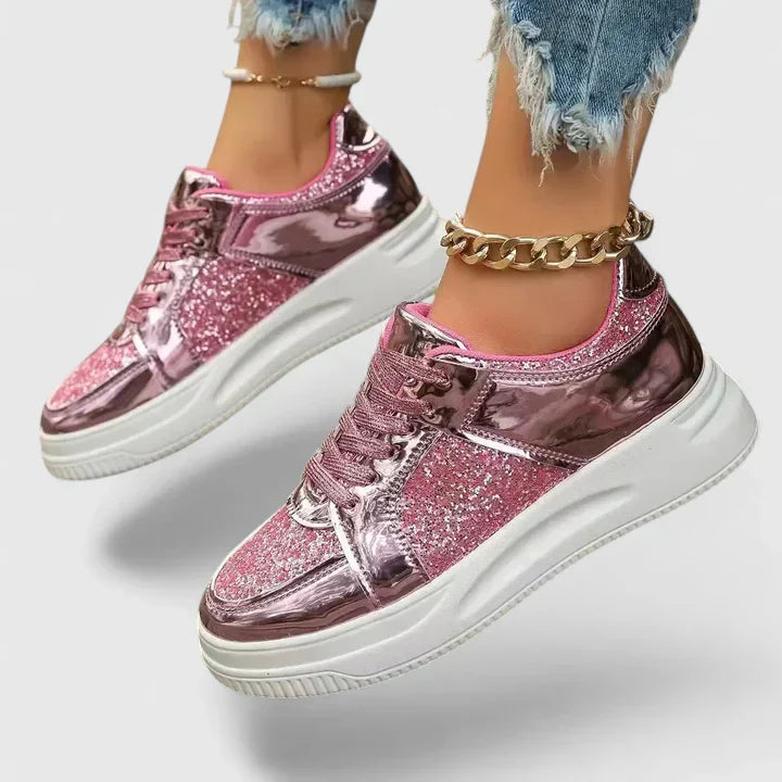 Amelia - Glam Women's Orthopedic Trainers with Platform Sole and Lace-Up Detail