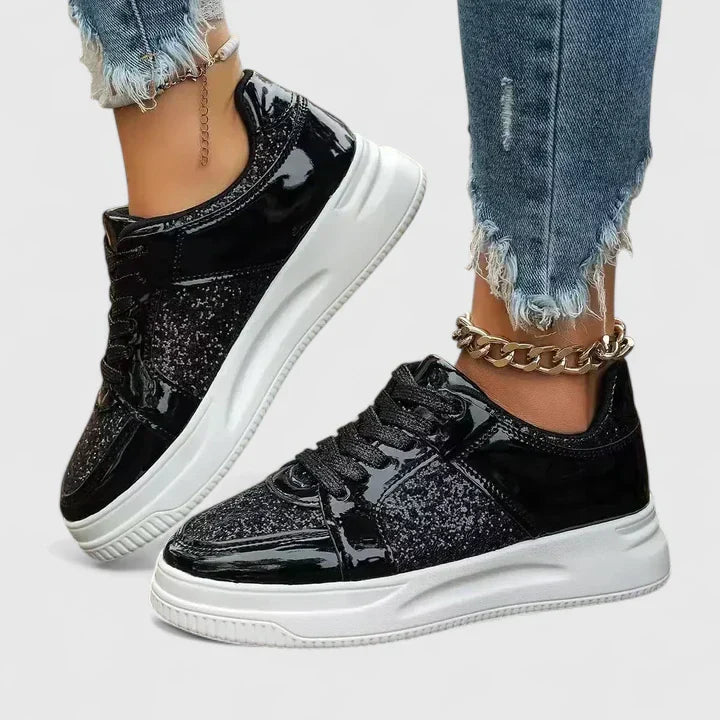 Amelia - Glam Women's Orthopedic Trainers with Platform Sole and Lace-Up Detail