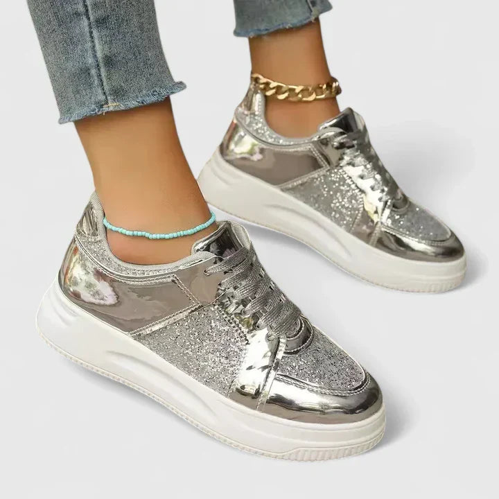 Amelia - Glam Women's Orthopedic Trainers with Platform Sole and Lace-Up Detail