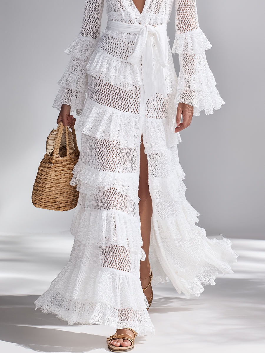 Amelia - Boho Women's Maxi Dress with V-Neck and Tiered Ruffle Detail