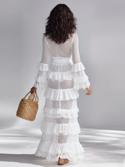 Amelia - Boho Women's Maxi Dress with V-Neck and Tiered Ruffle Detail