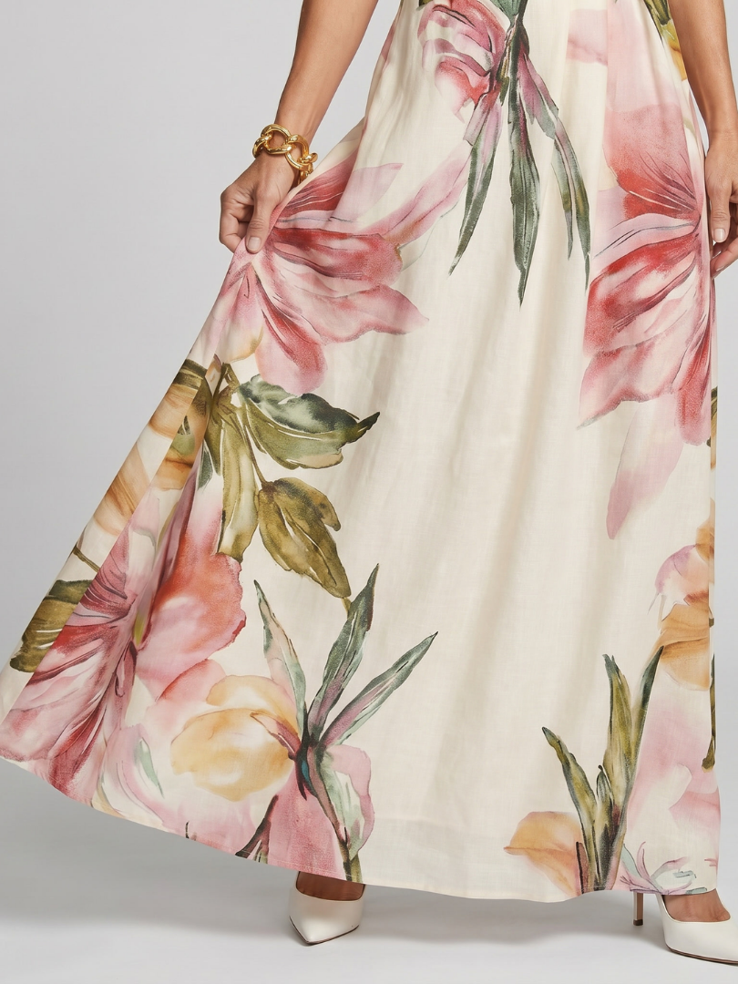 Amelia - Elegant Women's Wedding Guest Maxi Dress with Halter Neck and Floral Print