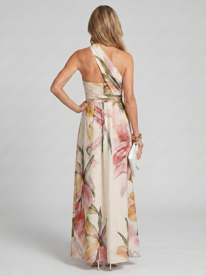Amelia - Elegant Women's Wedding Guest Maxi Dress with Halter Neck and Floral Print