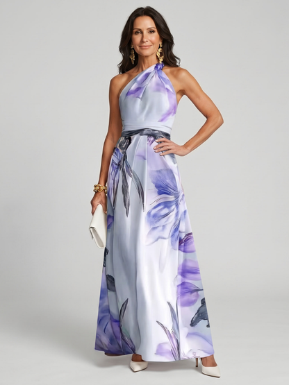 Amelia - Elegant Women's Wedding Guest Maxi Dress with Halter Neck and Floral Print