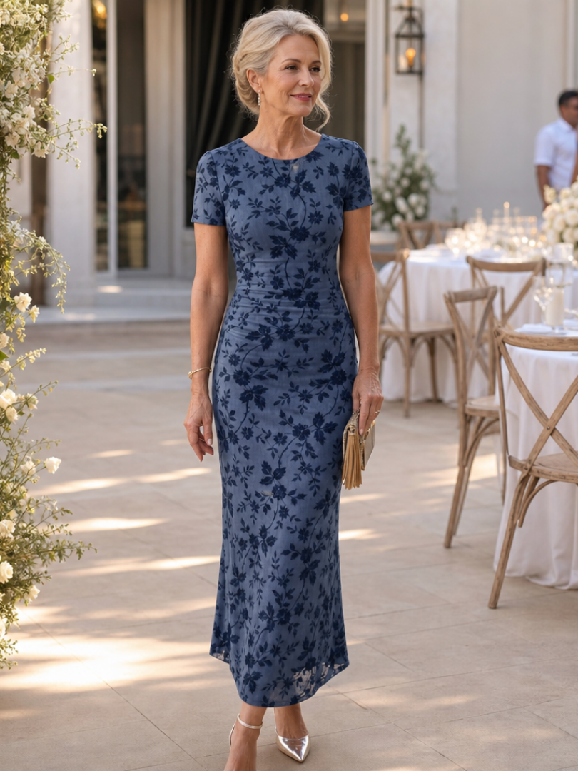Amelia - Elegant Women's Wedding Guest Maxi Dress with Round Neck and Floral Lace