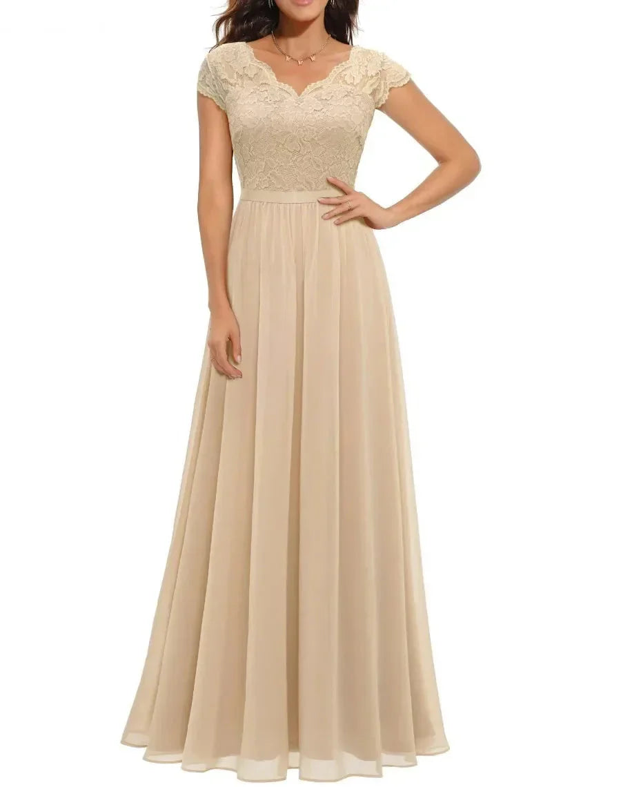 Amelia - Formal Women's Wedding Guest Dress with Three Quarter Sleeves and Flowing Skirt