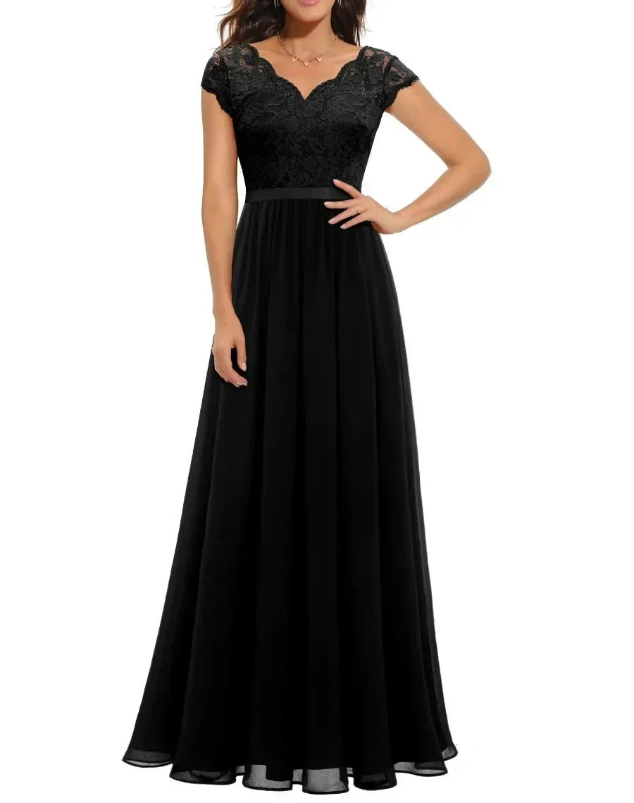 Amelia - Formal Women's Wedding Guest Dress with Three Quarter Sleeves and Flowing Skirt