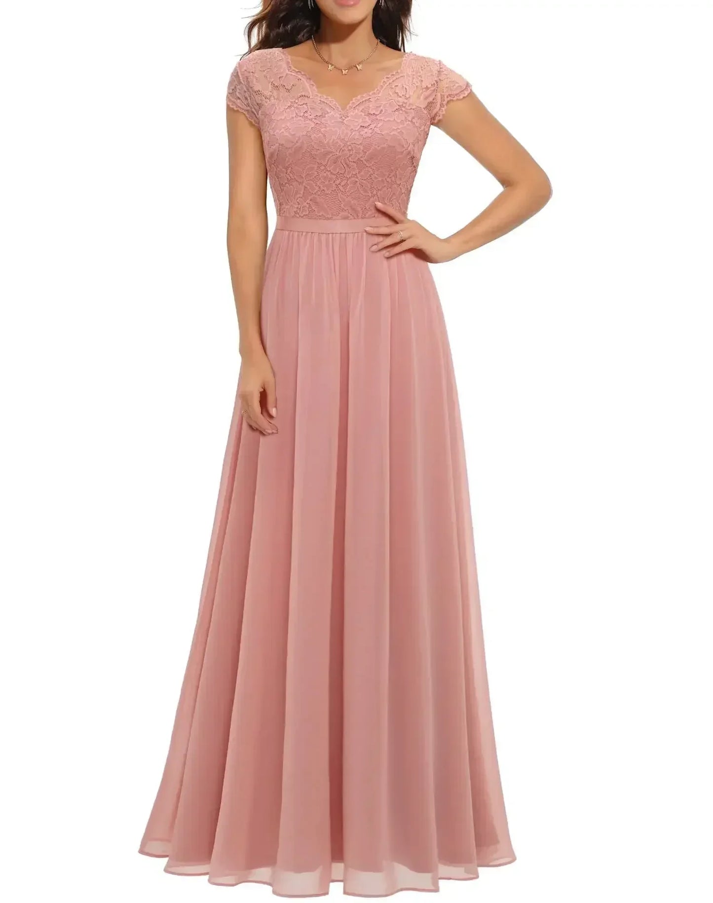 Amelia - Formal Women's Wedding Guest Dress with Three Quarter Sleeves and Flowing Skirt