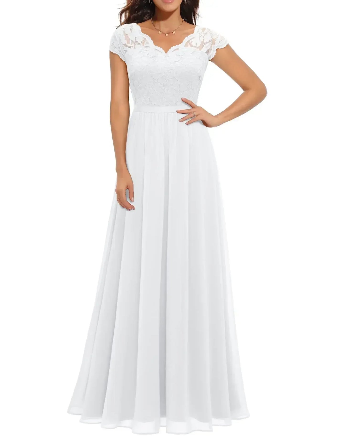 Amelia - Formal Women's Wedding Guest Dress with Three Quarter Sleeves and Flowing Skirt