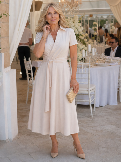 Amelia - Smart Women's Wedding Guest Dress with Wrap Front and Tie Waist