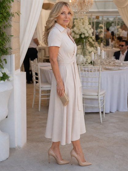 Amelia - Smart Women's Wedding Guest Dress with Wrap Front and Tie Waist