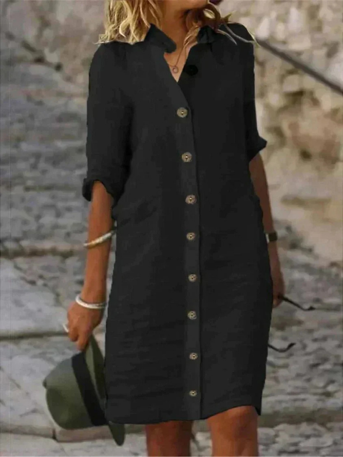 Amelia - Vintage Women's Linen Dress with Button Front and Mini Length