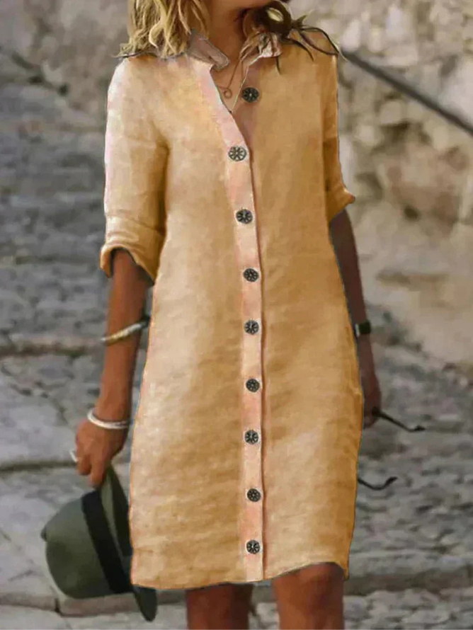 Amelia - Vintage Women's Linen Dress with Button Front and Mini Length