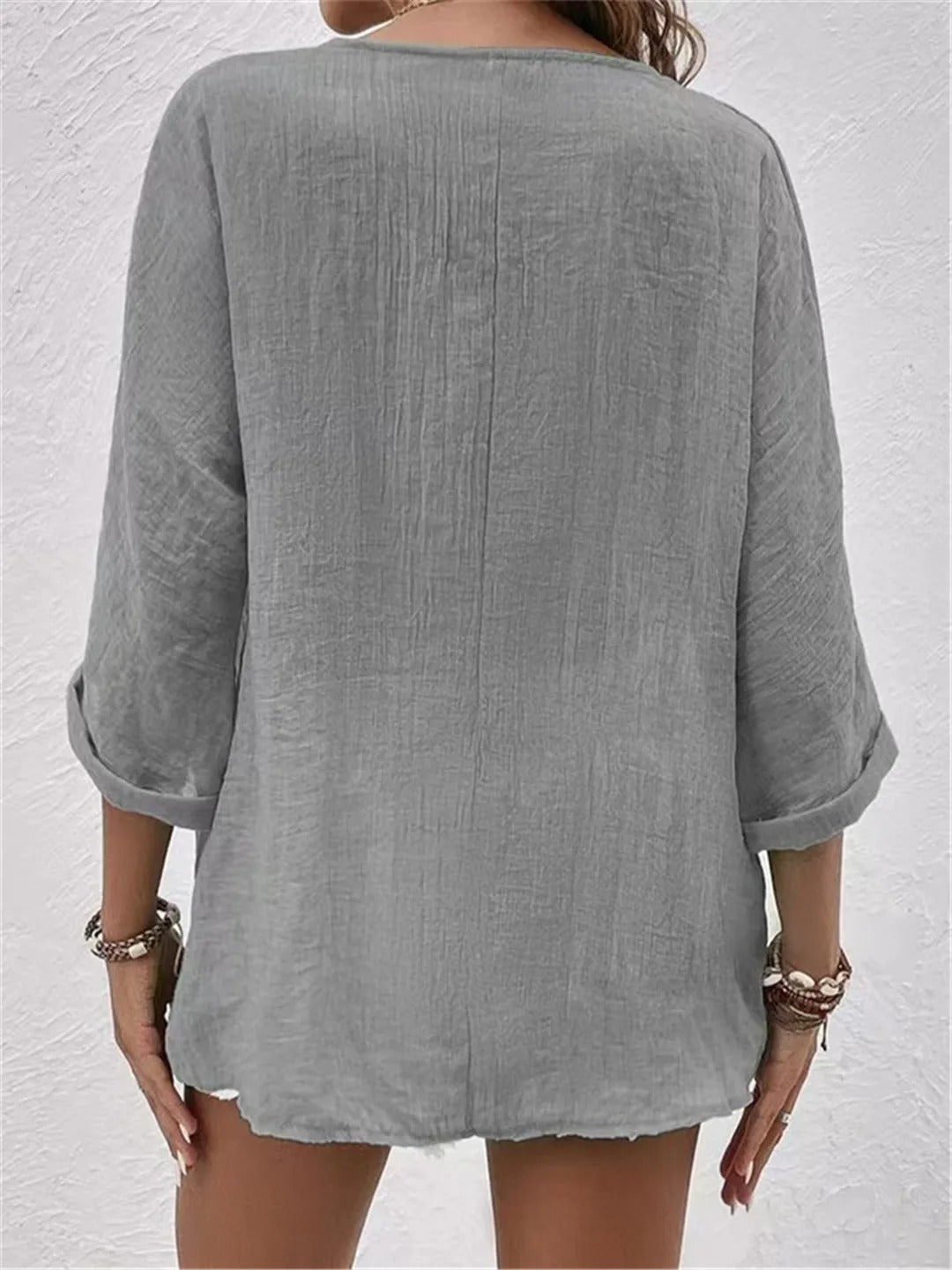 Ivy - Casual Women's Linen Top with V Neck Button Front and Relaxed Sleeves