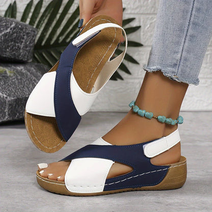 Bea - Casual Women's Comfort Sandals with Colour Block Cross Strap and Wedge Sole