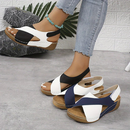 Bea - Casual Women's Comfort Sandals with Colour Block Cross Strap and Wedge Sole