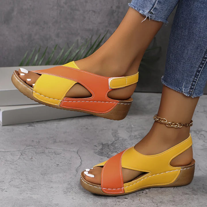 Bea - Casual Women's Comfort Sandals with Colour Block Cross Strap and Wedge Sole