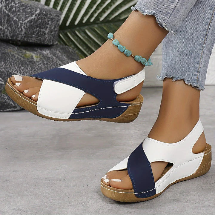 Bea - Casual Women's Comfort Sandals with Colour Block Cross Strap and Wedge Sole