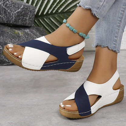 Bea - Casual Women's Comfort Sandals with Colour Block Cross Strap and Wedge Sole