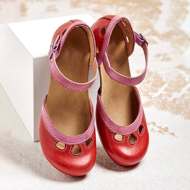 Beatrice - Vintage Women's Orthopedic Mary Jane Sandals with Two-Tone Upper and Block Heel