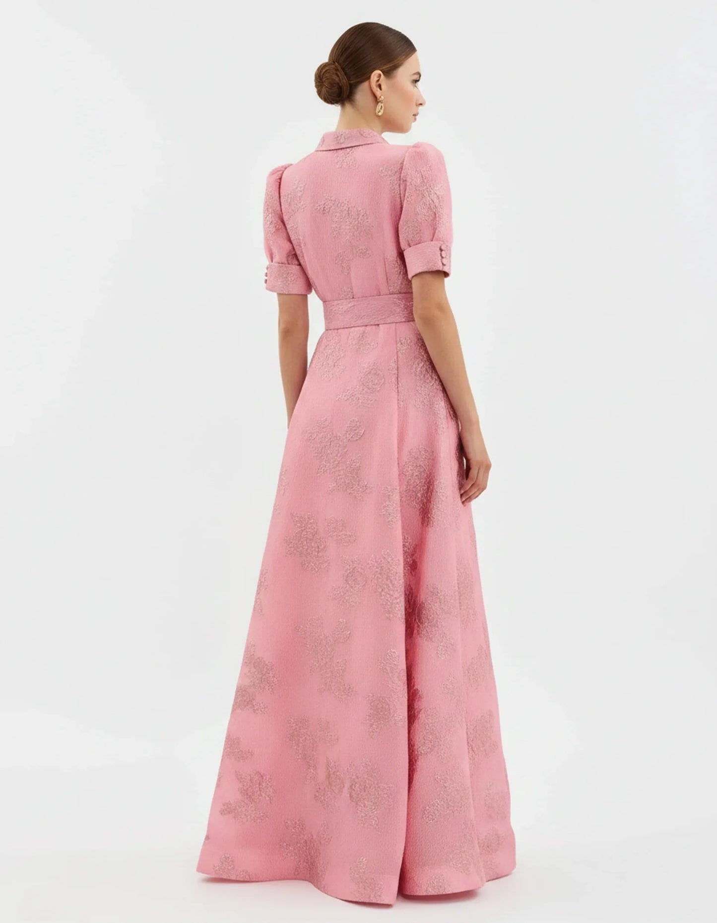 Beatrice - Elegant Women's Wedding Guest Maxi Dress with Puff Sleeves and Belted Waist