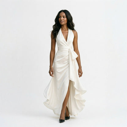 Beatrice - Formal Women's Wedding Guest Dress with Halter Neckline and High Low Hem