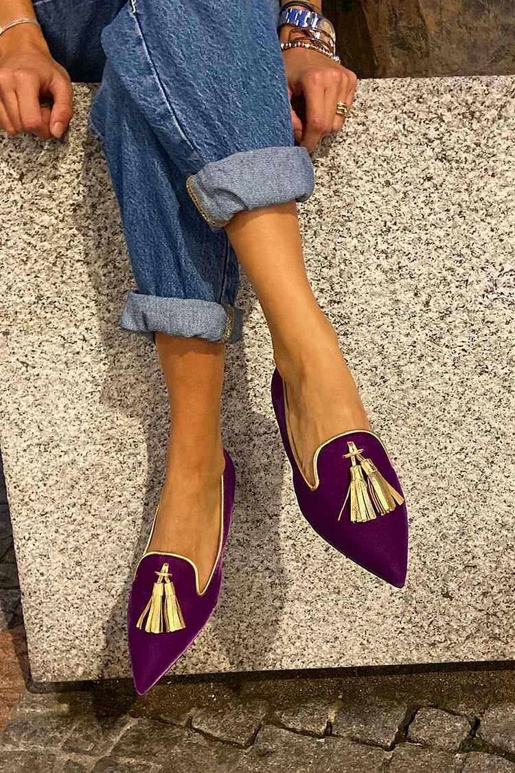 Beatrice - Preppy Women's Comfort Loafers with Pointed Toe and Tassel Detail