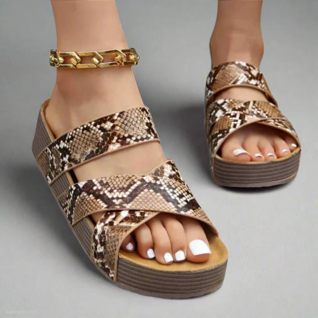 Billie - Boho Women's Orthopedic Platform Mule Sandals with Crossover Woven Strap Detail
