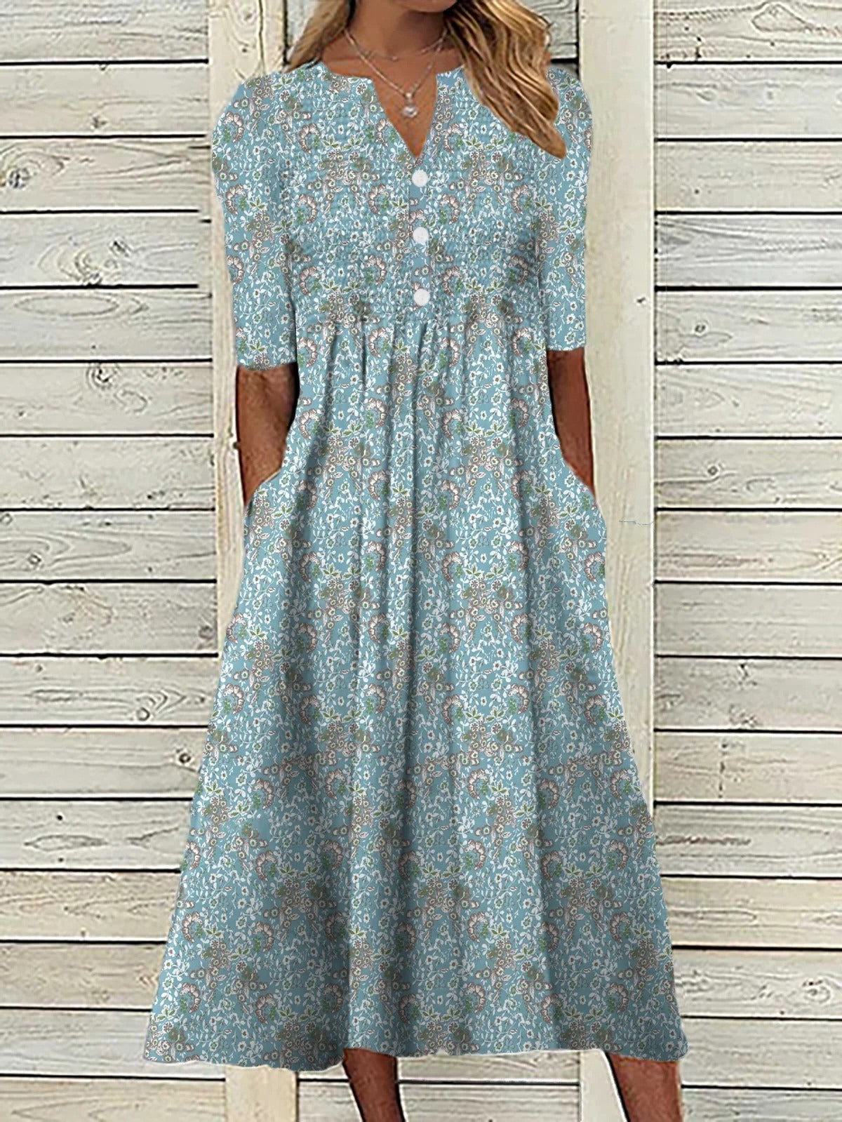 Bonnie - Casual Women's Maxi Dress with V Neck and Short Sleeves in Floral Print