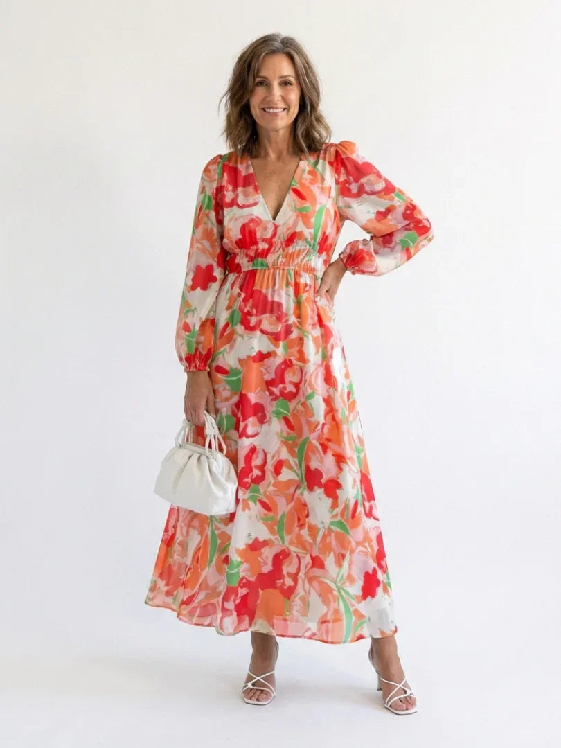 Charlotte - Boho Women's Summer Maxi Dress with V-Neck and Floral Print