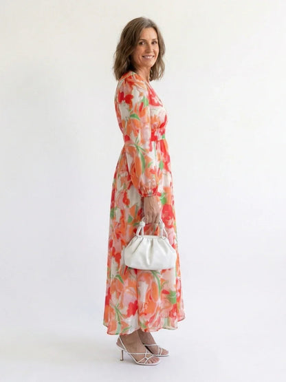 Charlotte - Boho Women's Summer Maxi Dress with V-Neck and Floral Print